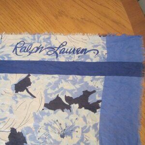 Ralph Lauren 48" Lightweight Cotton/Silk Blue Floral Scarf